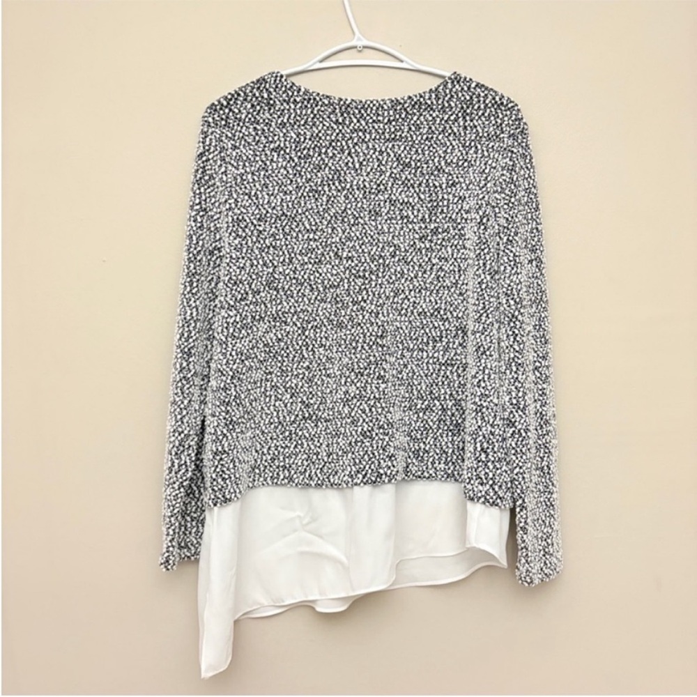 Suzy Black & White Popcorn Knit Sweater Asymmetrical Blouse Trim – Size XL EUC - Picture 10 of 14